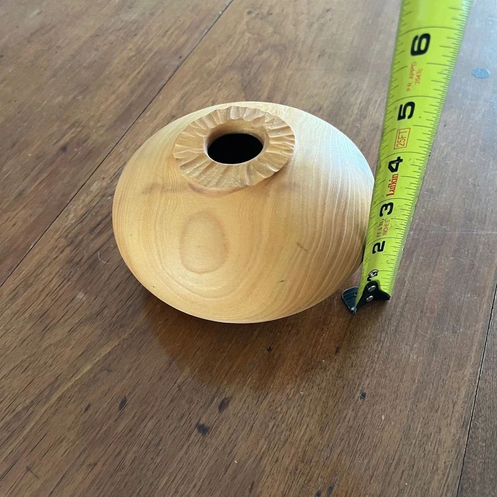 Vintage Style Turned Wood Bud Vase, Unsigned Studio Wood Art Vessel 5